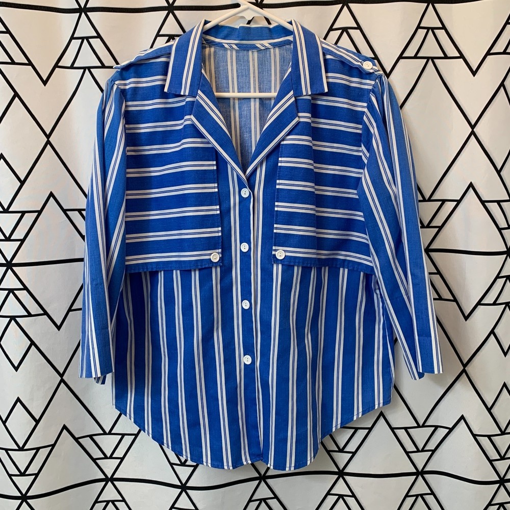 Vintage blue and white stripe button down 80s preppy nautical - Picture 3 of 9